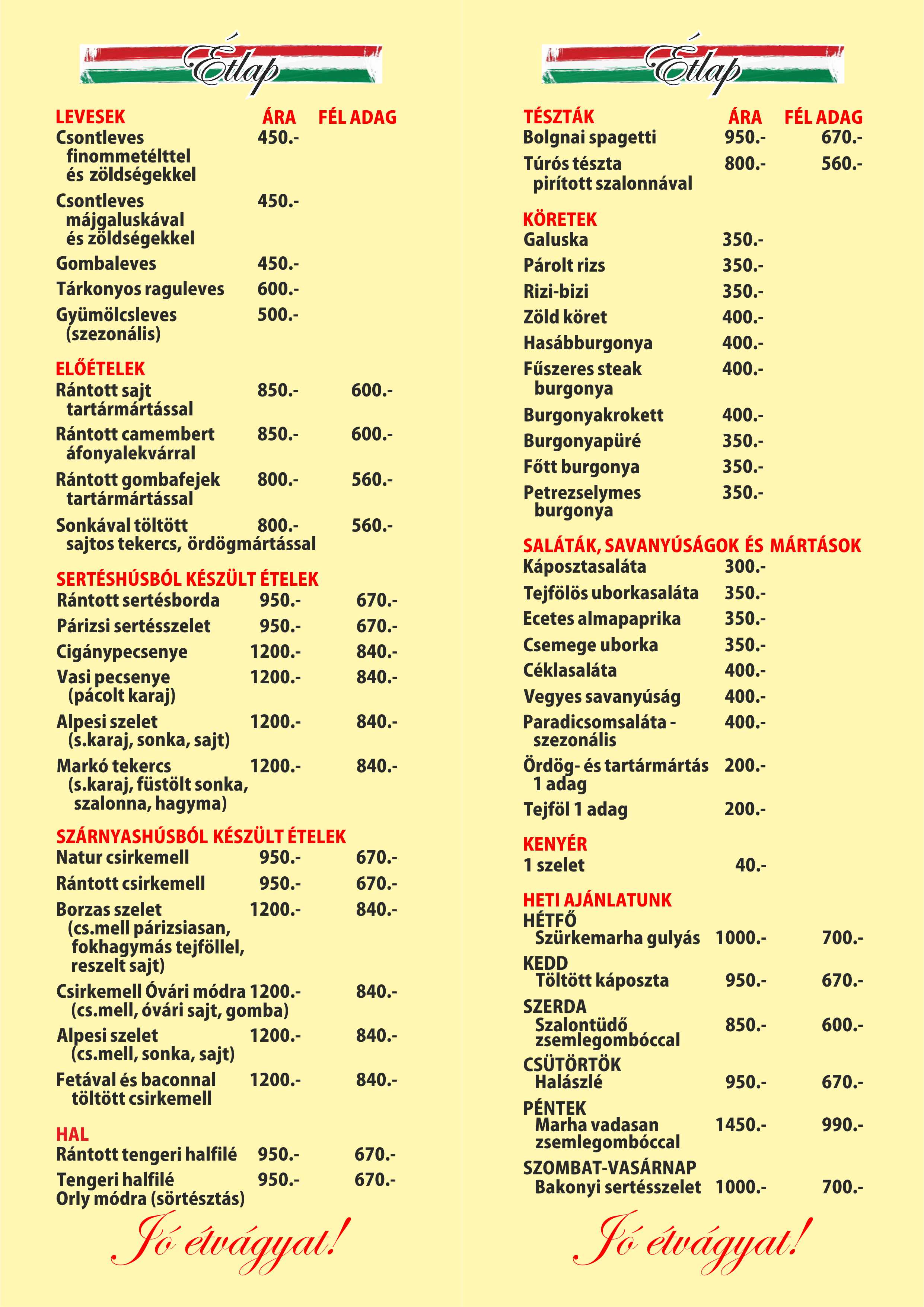 Étlap második oldal